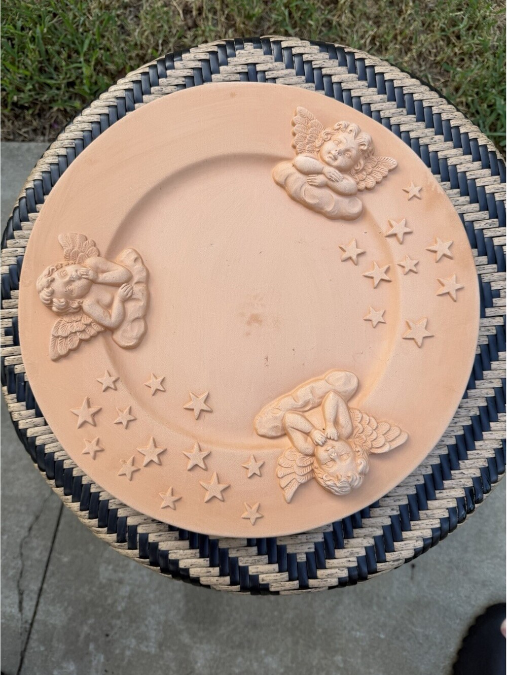 Italian Ceramic Art Pottery Collector Plate Angel & Stars Round 13" MPN 508